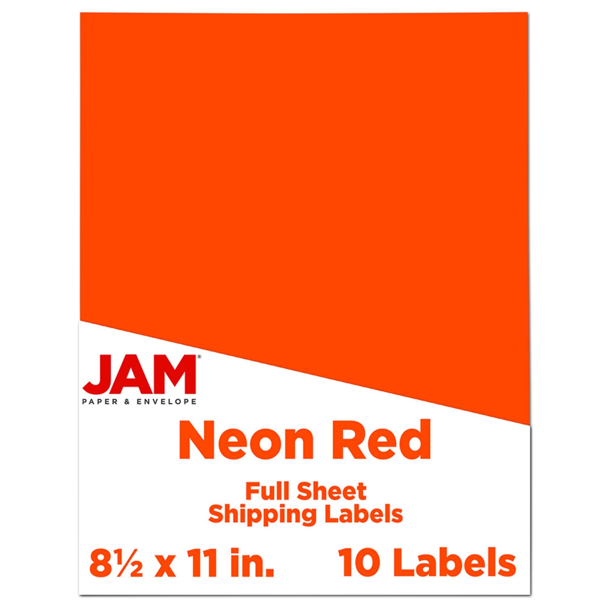 JAM Paper Assorted Neon Full Sheet Shipping Labels, 8.5" x 11"